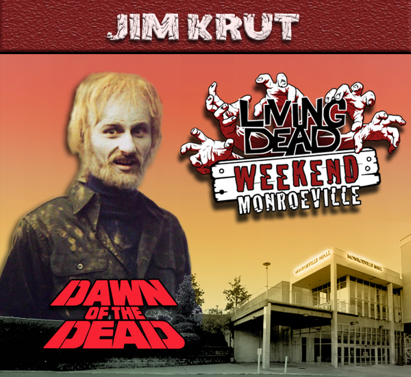 Jim Krut as the Helicopter Zombie in George Romero's Dawn of the Dead Zombies have taken over the world and a group of survivors hold up in the Monroeville shopping mall. 
Join us at the Living Dead Weekend for a Dawn of the Dead reunion at the Mall