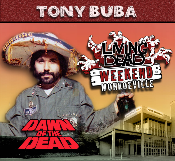 Tony Buba in George Romero's Dawn of the Dead Zombies have taken over the world and a group of survivors hold up in the Monroeville shopping mall. 
Join us at the Living Dead Weekend for a Dawn of the Dead reunion at the Mall